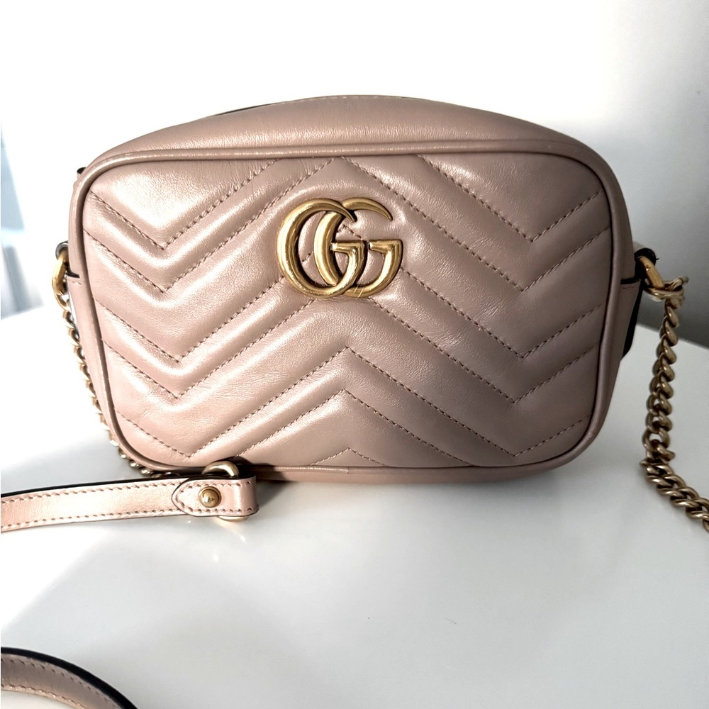Gucci Tan/ beige GG Marmont Flap Matelasse Mini Leather Shoulder Bag